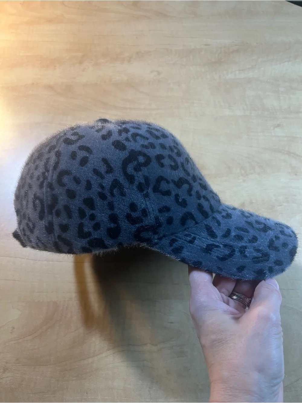 Faux Fur Leopard Print Baseball Cap - Gray and black NWOT